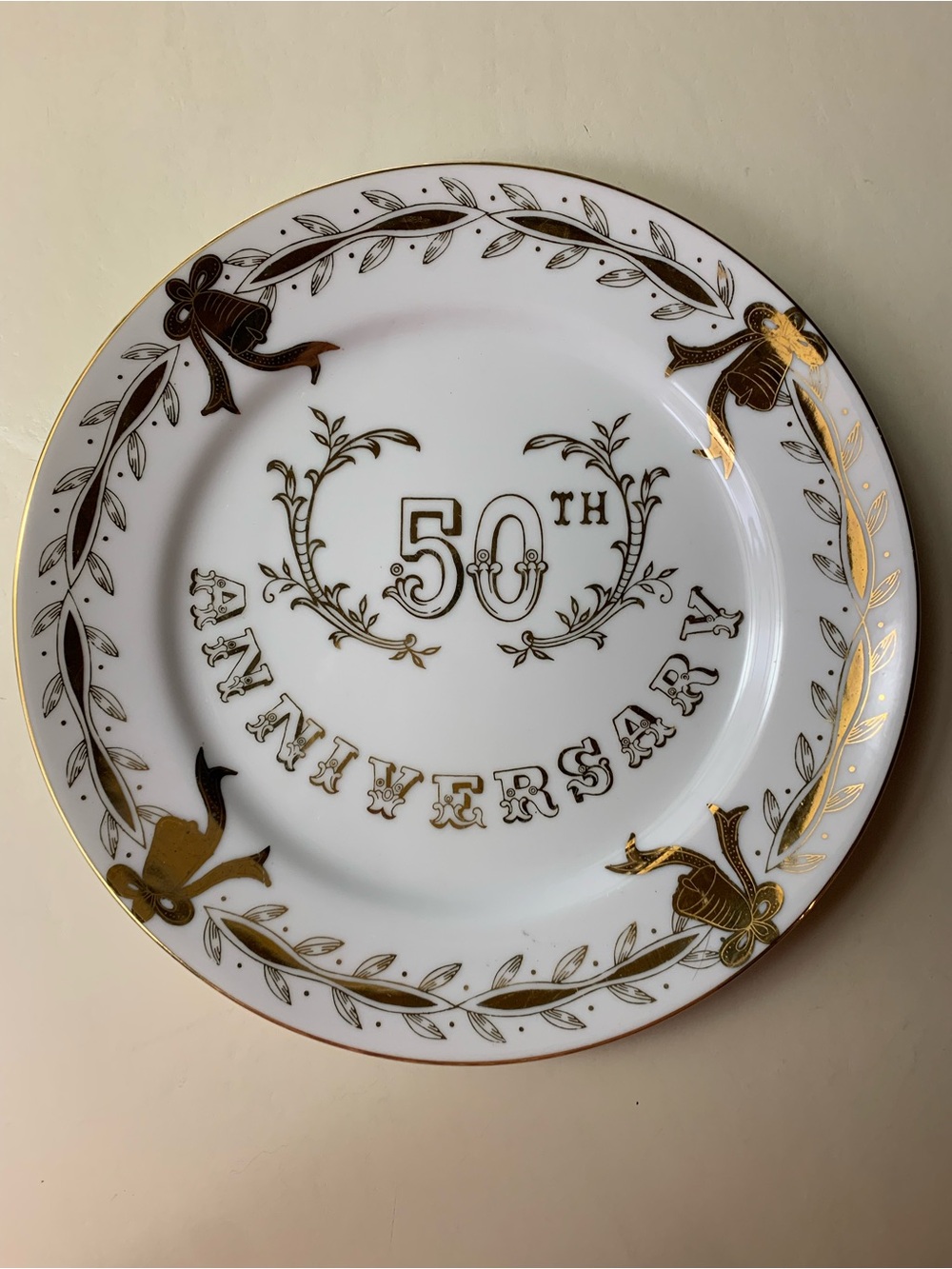 Lefton White and Gold 50th Anniversary Commemorative Plate